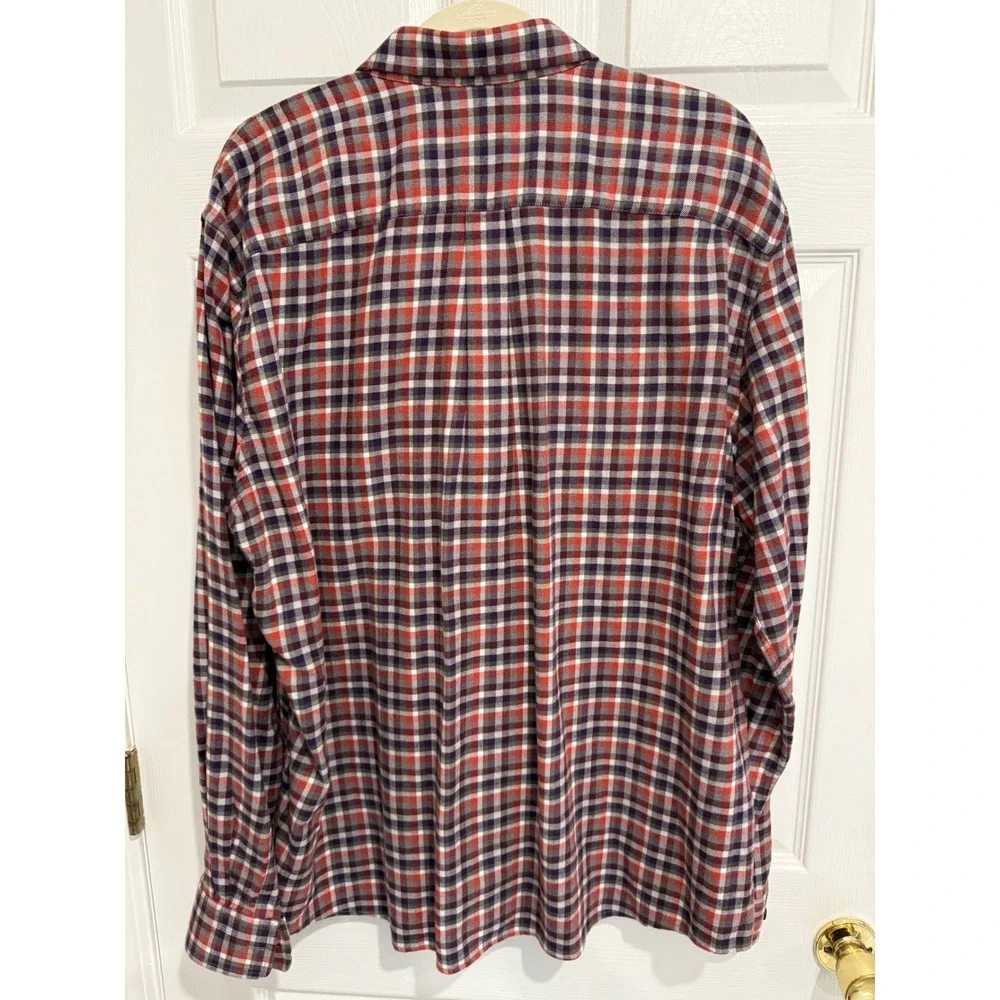 Johnnie-O Hangin Out Mens XL Plaid Button Down Shirt Red Navy Cotton Stretch
